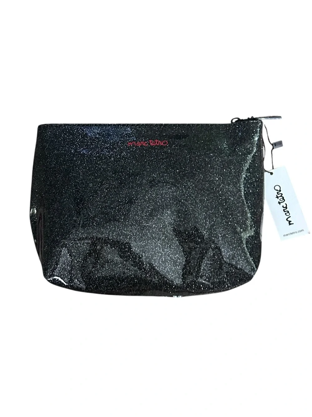 Marc Tetro Boston Terrier Black Glitter Cosmetic Makeup Pouch Bag NWT